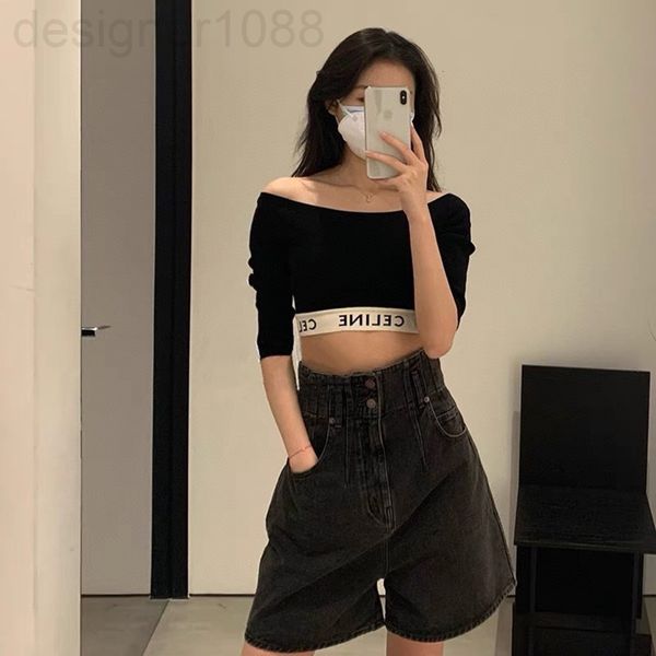 women's knits & tees designer ce home 22 spring and summer new seven point sleeve one shoulder exposed navel short knitted bottomed shi, White
women's knits & tees designer ce home 22 spring and summer new seven point sleeve one shoulder exposed navel short knitted bottomed shi, White