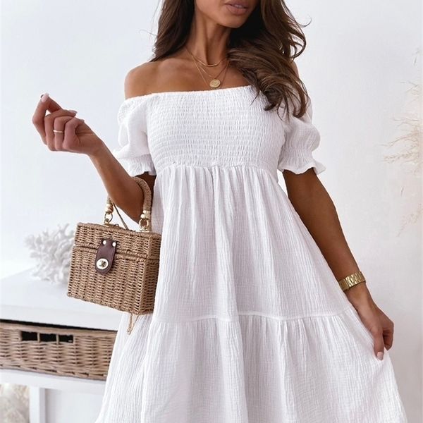 women backless mini dress summer fashion lady slash neck white puff sleeve big swing party beach dresses casual robe femme 220504, Black;gray
women backless mini dress summer fashion lady slash neck white puff sleeve big swing party beach dresses casual robe femme 220504, Black;gray