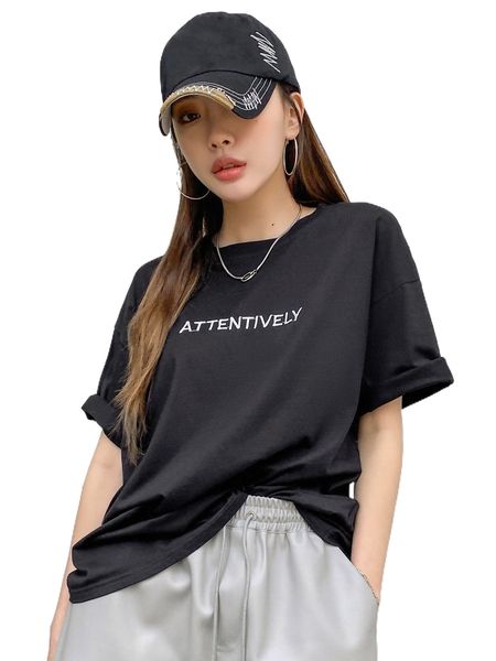 dazy letter graphic drop shoulder tee f5tz#, White