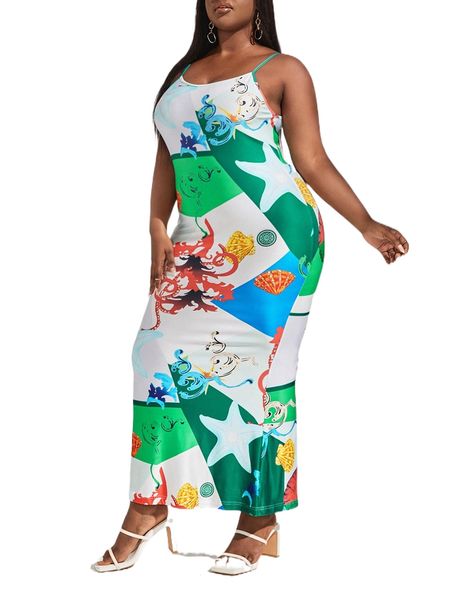 plus starfish & shell print cami dress j9d5#, Black
plus starfish & shell print cami dress j9d5#, Black