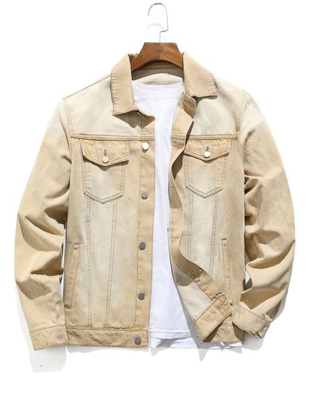 men flap pocket denim jacket without tee v2kx#, Black;brown 
men flap pocket denim jacket without tee v2kx#, Black;brown