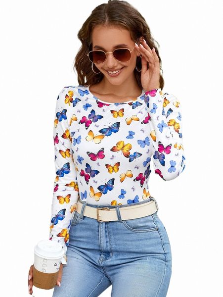 allover butterfly print tee h3nu#, White 
allover butterfly print tee h3nu#, White