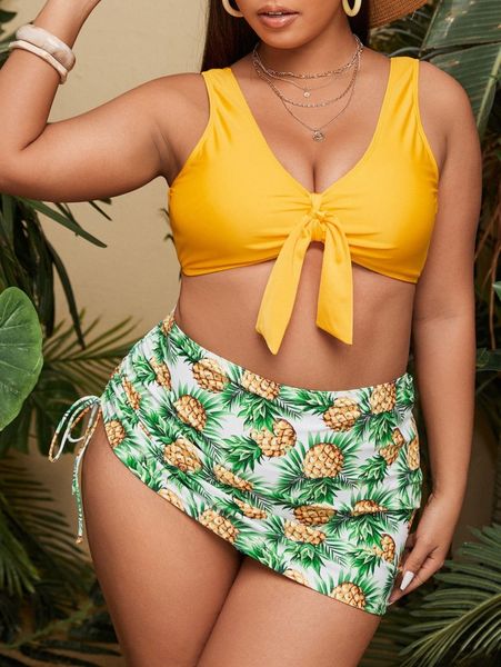 3pack plus pineapple print knot bust bikini swimsuit & beach skirt w6nz#, White;black
3pack plus pineapple print knot bust bikini swimsuit & beach skirt w6nz#, White;black