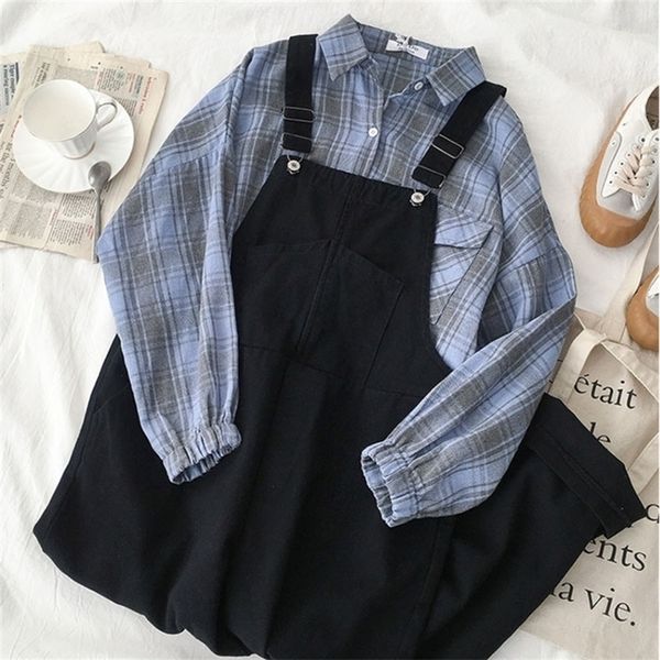 harajuku casual overall set women summer two piece set fashion blue long sleeve plaid blouse black loose long pant summer set t200704, White
harajuku casual overall set women summer two piece set fashion blue long sleeve plaid blouse black loose long pant summer set t200704, White