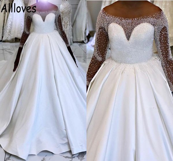 major beading african ball gown wedding dresses with illusion long sleeves sheer neck black girls formal church bridal dress satin puff chap, White
major beading african ball gown wedding dresses with illusion long sleeves sheer neck black girls formal church bridal dress satin puff chap, White