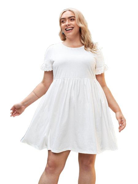 plus contrast eyelet embroidery ruffle cuff dress 12kd#, Black
plus contrast eyelet embroidery ruffle cuff dress 12kd#, Black