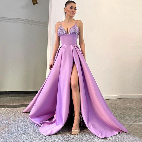 spaghetti straps formal evening dresses high side split with pockets sweep train lace-up beaded a line prom party gowns, Black;red
spaghetti straps formal evening dresses high side split with pockets sweep train lace-up beaded a line prom party gowns, Black;red