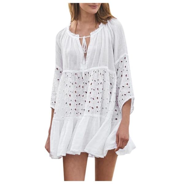 women's swimwear women beach dress long cover up 2022 summer casual loose female swimsuit bikini hollow out mini robe, White;black
women's swimwear women beach dress long cover up 2022 summer casual loose female swimsuit bikini hollow out mini robe, White;black
