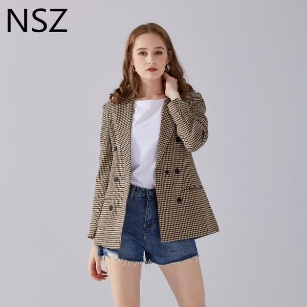 nsz women elegant plaid blazer suit long sleeve double breasted slim checked coat formal office work jacket houndstoot outerwear y200107, White;black
nsz women elegant plaid blazer suit long sleeve double breasted slim checked coat formal office work jacket houndstoot outerwear y200107, White;black