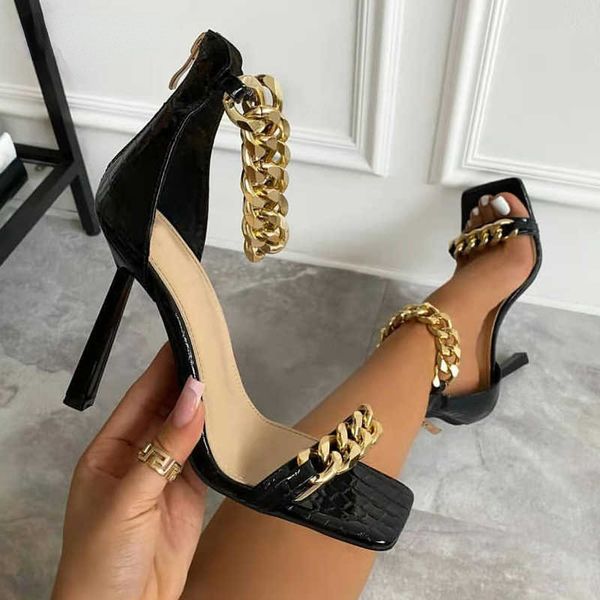 2022 famous brand classic luxury women summer sandals square toe thin high heels female fashion chain designer strap party dress shoes size, Black
2022 famous brand classic luxury women summer sandals square toe thin high heels female fashion chain designer strap party dress shoes size, Black