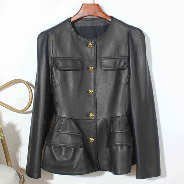 real sheep leather jacket women new oneck leather jackets spring autumn fashion style pocket cl4014 j220727, Black
real sheep leather jacket women new oneck leather jackets spring autumn fashion style pocket cl4014 j220727, Black