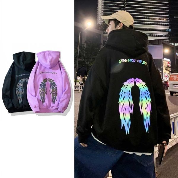 hip hop hoodies reflective rainbow wings sweatshirts glow in the dark sportswear pullovers clothes drop 220608, Black
hip hop hoodies reflective rainbow wings sweatshirts glow in the dark sportswear pullovers clothes drop 220608, Black