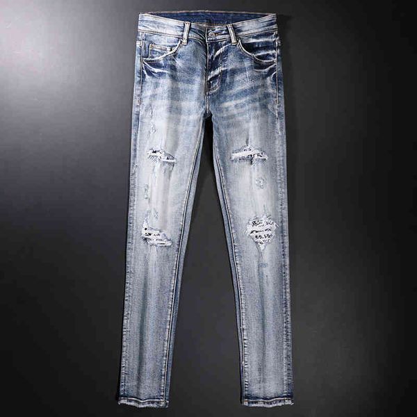men's jeans trendy men's slim skinny high-end gray hole patch youth leisure trend versatile pi4e, Blue
men's jeans trendy men's slim skinny high-end gray hole patch youth leisure trend versatile pi4e, Blue