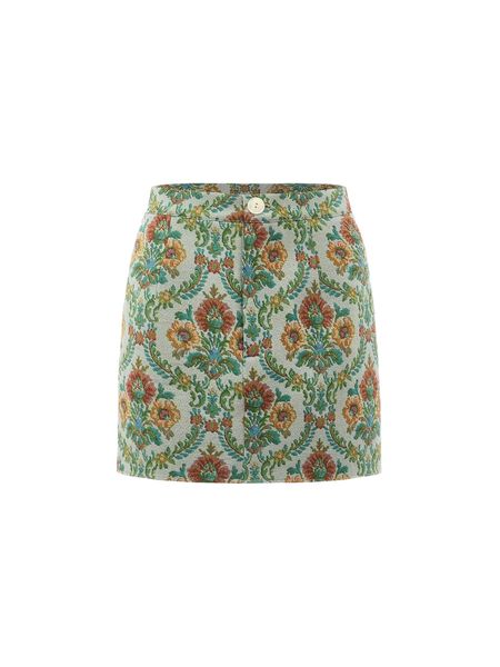 mod floral print button front skirt e6aq#, Black