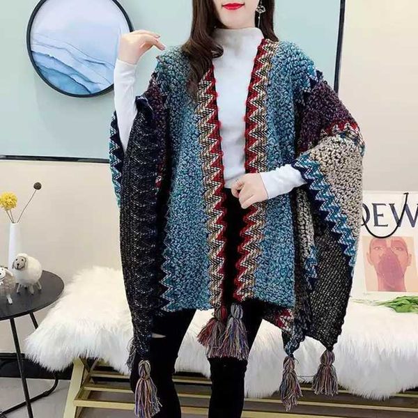 shawl s ethnic cloak spring and autumn knitwear hanging ball scarf cardigan fashionable coat womens striped cape, Blue;gray
shawl s ethnic cloak spring and autumn knitwear hanging ball scarf cardigan fashionable coat womens striped cape, Blue;gray