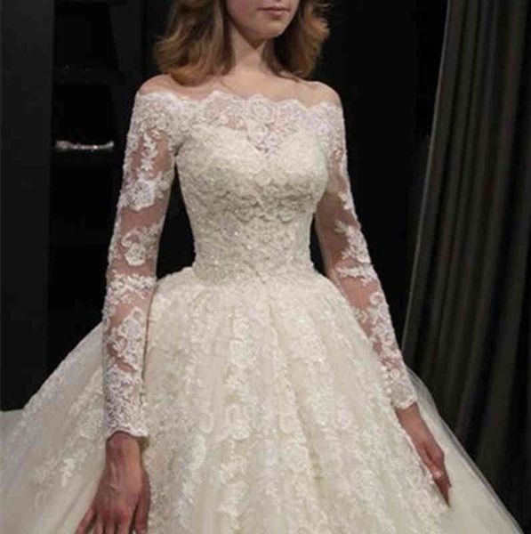 ball gown wedding dresses straight french light wedding dress one shoulder bridal long sleeve autumn and winter thin lace simple tail, White
ball gown wedding dresses straight french light wedding dress one shoulder bridal long sleeve autumn and winter thin lace simple tail, White