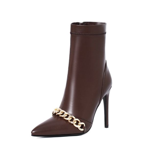 2021 women's boots autumn winter new european american fashion pointed toe chain elastic stiletto and ankle side zipper boots, Black
2021 women's boots autumn winter new european american fashion pointed toe chain elastic stiletto and ankle side zipper boots, Black
