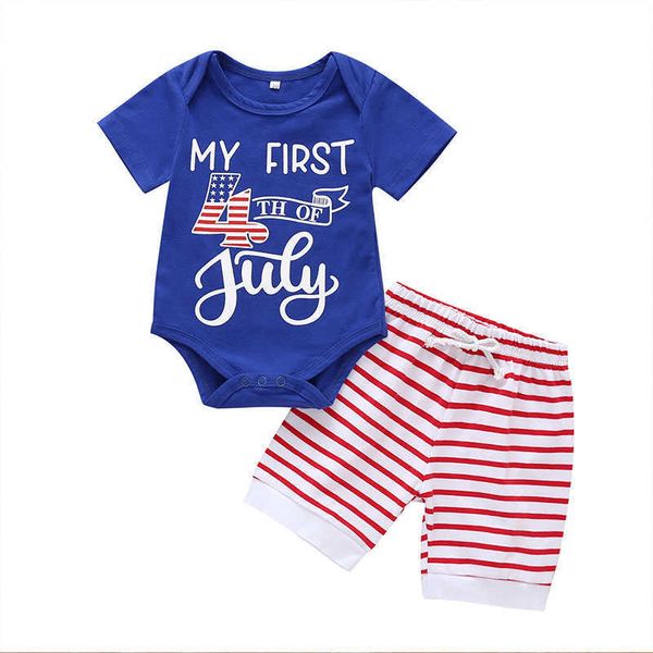

4th of july clothes sets short sleeve letter print romper shorts stripe toddler boys girls summer outfit infant clothing, White