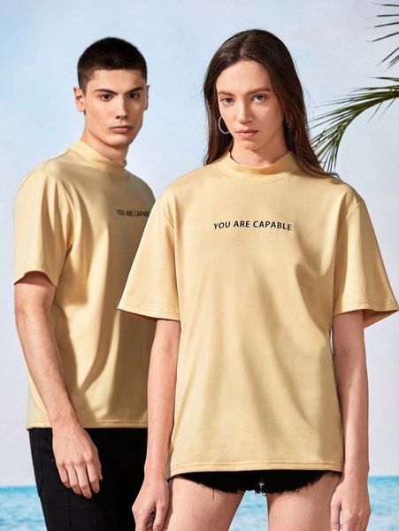 men 1pc slogan graphic mock neck tee t2ve#, White;black
men 1pc slogan graphic mock neck tee t2ve#, White;black