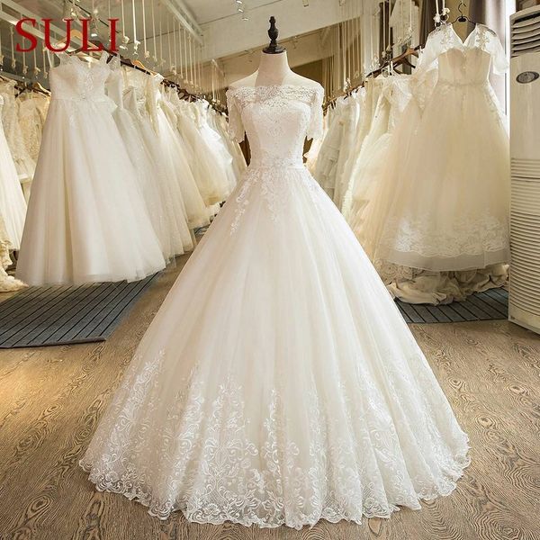 new off the shoulder lace applique wedding dress ball gowns beaded half sleeves real ps lace-up back vestido de noiva bridal dress, White
new off the shoulder lace applique wedding dress ball gowns beaded half sleeves real ps lace-up back vestido de noiva bridal dress, White