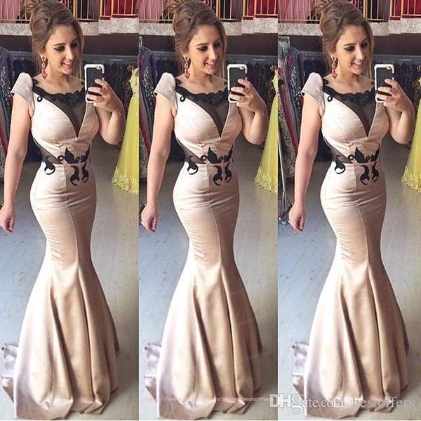 2021 arabic mermaid evening party gowns cap sleeves satin full length lace applique prom dresses custom made, Black
2021 arabic mermaid evening party gowns cap sleeves satin full length lace applique prom dresses custom made, Black