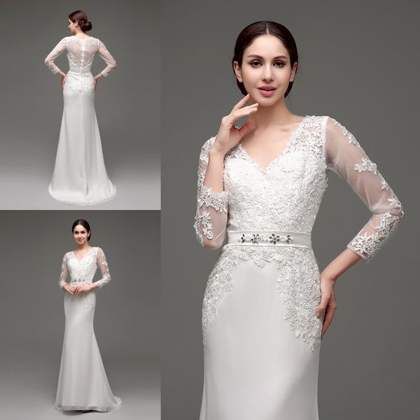new designer mermaid lace wedding dresses in stock long sleeves wedding gowns appliques crystal illusion back bridal dress size 2-16, White
new designer mermaid lace wedding dresses in stock long sleeves wedding gowns appliques crystal illusion back bridal dress size 2-16, White