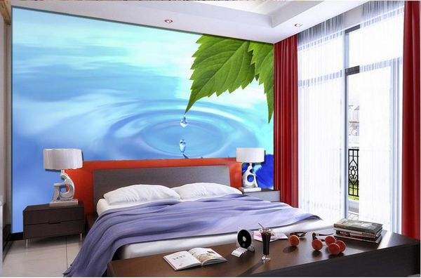 3d nature wallpapers water drop green leaf tv background wall deskwallpaper free