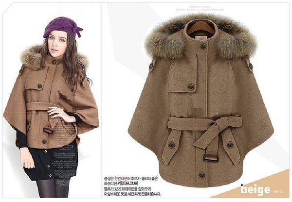 wholesale-korean autumn and winter fashion wool coat raccoon fur collar cape coat women, Black
wholesale-korean autumn and winter fashion wool coat raccoon fur collar cape coat women, Black