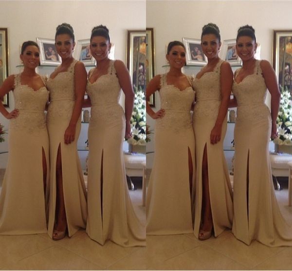 elegant mermaid long bridesmaid dresses appliqued lace beaded slit formal party prom dresses spaghetti sheer back covered buttons, White;pink
elegant mermaid long bridesmaid dresses appliqued lace beaded slit formal party prom dresses spaghetti sheer back covered buttons, White;pink