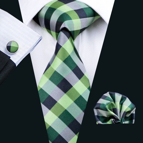 

Зеленый плед галстук набор для мужчин носовой платок запонки жаккардовые тканые