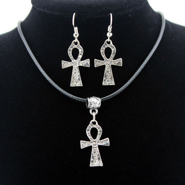 12 sets/lot Women's Lucky Jewelry Tibetan Silver Style Ankh Pendant Necklace Dangle Earrings Jewelry Sets Gift TZ22
12 sets/lot Women's Lucky Jewelry Tibetan Silver Style Ankh Pendant Necklace Dangle Earrings Jewelry Sets Gift TZ22