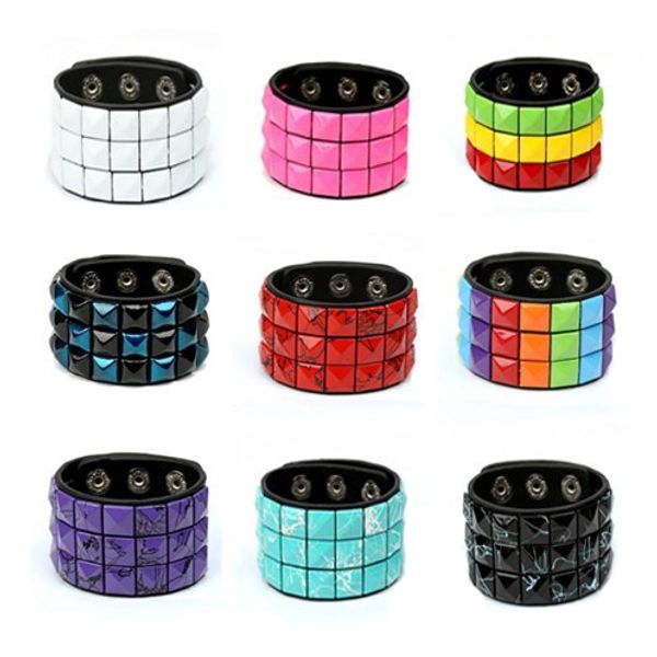 punk men women wide leather bracelets colorful mosaic studded charm button wristband lover cuff bangles pb13001, Golden;silver
punk men women wide leather bracelets colorful mosaic studded charm button wristband lover cuff bangles pb13001, Golden;silver