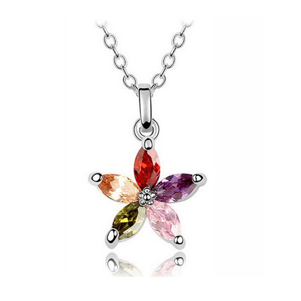five flower zircon pendant necklace fashion austrian crystal necklace for women gift jewelry 8181, Silver
five flower zircon pendant necklace fashion austrian crystal necklace for women gift jewelry 8181, Silver