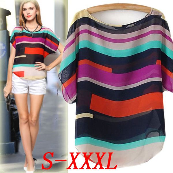 2017 fashion summer blouses womens short sleeve loose plus size blouses color striped chiffon shirts vestidos casual shirts b52, White
2017 fashion summer blouses womens short sleeve loose plus size blouses color striped chiffon shirts vestidos casual shirts b52, White