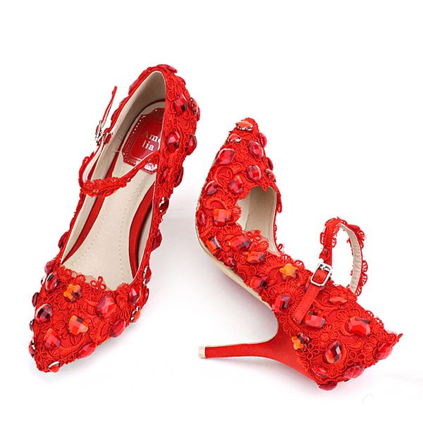 red lace rhinestone wedding shoes pointed toe luxurious new designer fashion bridal shoes with ankle strap ing, Black
red lace rhinestone wedding shoes pointed toe luxurious new designer fashion bridal shoes with ankle strap ing, Black