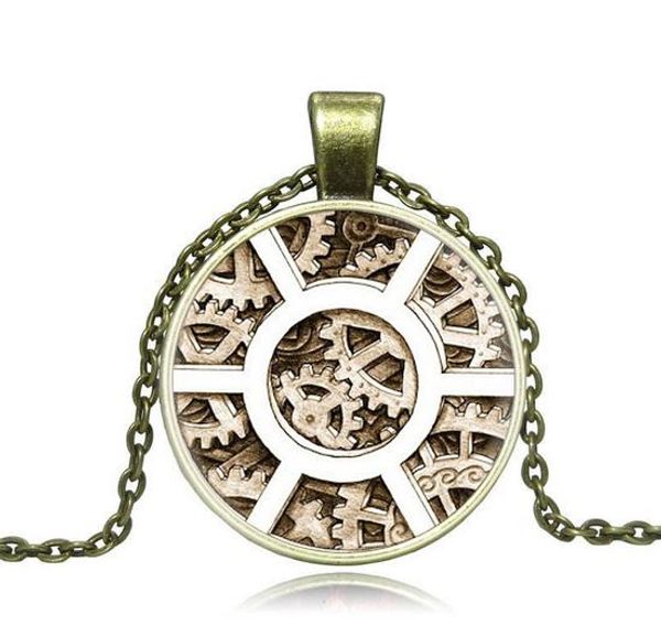 vintage style unisex, punk, gear, necklace with circle pedant, gold and silver colors, and
vintage style unisex, punk, gear, necklace with circle pedant, gold and silver colors, and