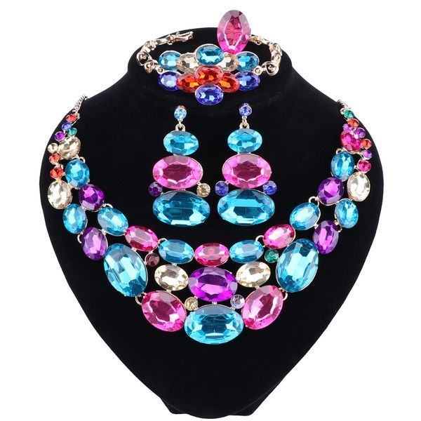 the new women's new fashion gold-color cz crystal rhinestone necklace earrings bracelet ring wedding jewelry sets, Black
the new women's new fashion gold-color cz crystal rhinestone necklace earrings bracelet ring wedding jewelry sets, Black