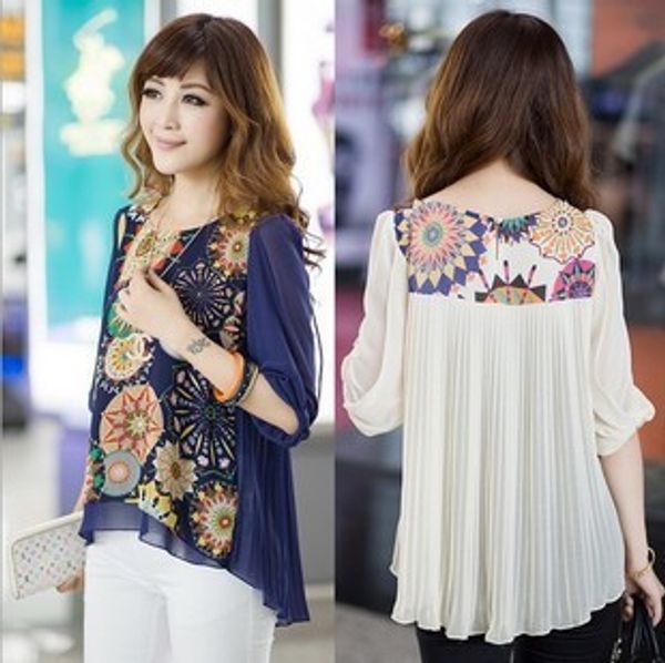 2015 New Spring Summer Chiffon Blouse Women Fashion Casual Shirt Tops Loose Pleats Retro Print Blouse Plus Size S to 4XL
2015 New Spring Summer Chiffon Blouse Women Fashion Casual Shirt Tops Loose Pleats Retro Print Blouse Plus Size S to 4XL