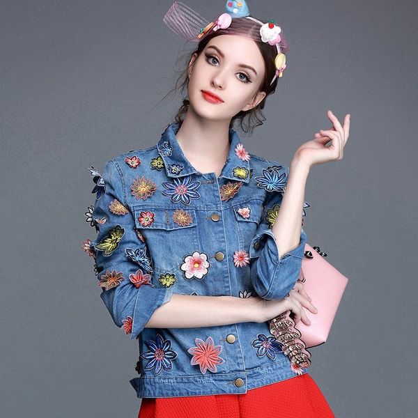 europe station 2015 autumn new women's heavy embroidered flowers affixed cloth blue denim jacket temperament wild, Black;brown
europe station 2015 autumn new women's heavy embroidered flowers affixed cloth blue denim jacket temperament wild, Black;brown