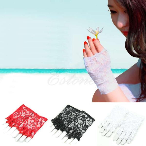 wholesale-new goth party dressy women lady lace gloves mittens for accessories fingerless black white red, Blue;gray