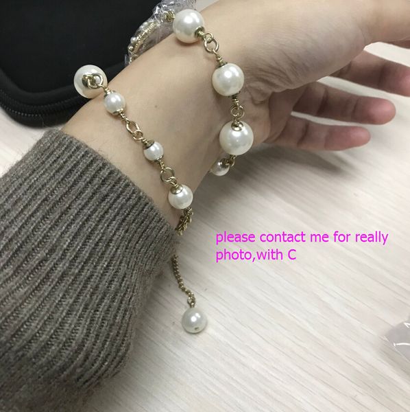 New Fashion pearl bracelets or necklace (double-duty) for women C with stamp fashion symbol Luxury pearl bracelet with bag best gift