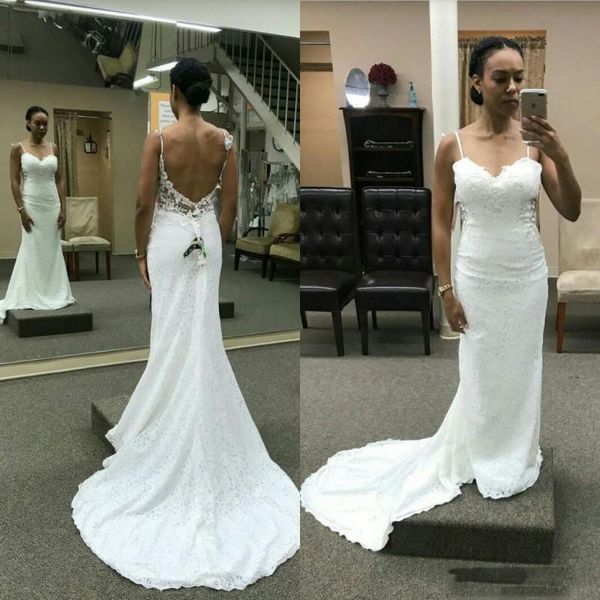 simple lace spaghetti beach wedding dresses backless mermaid bridal gowns sweep train women vestidos ing, White
simple lace spaghetti beach wedding dresses backless mermaid bridal gowns sweep train women vestidos ing, White