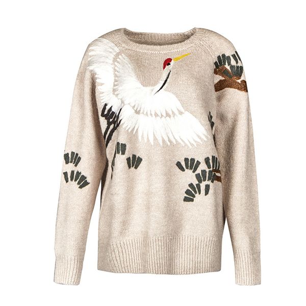 brand designer women wool sweaters 2017 autumn winter fashion crane jacquard round neck embroidered casual loose pullovers oversized jumpers, White;black
brand designer women wool sweaters 2017 autumn winter fashion crane jacquard round neck embroidered casual loose pullovers oversized jumpers, White;black