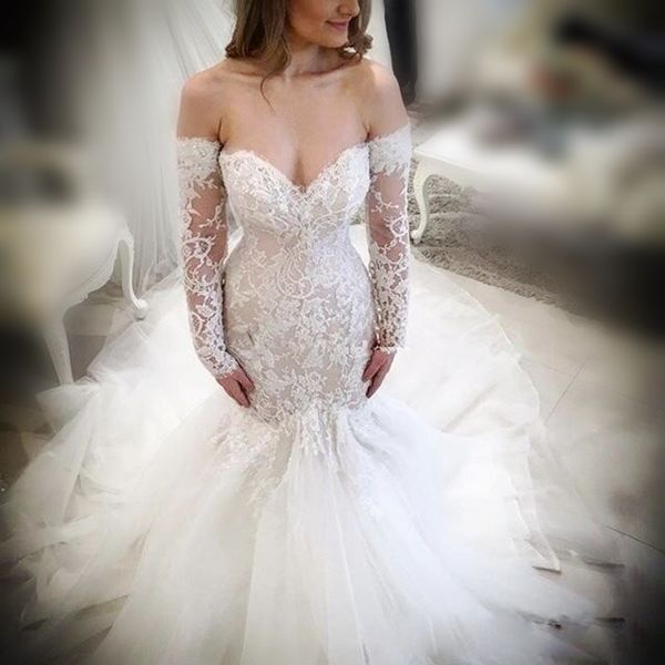 off the shoulder mermaid wedding dresses illusion long sleeves wedding dress count train african mermaid lace bridal gowns, White
off the shoulder mermaid wedding dresses illusion long sleeves wedding dress count train african mermaid lace bridal gowns, White