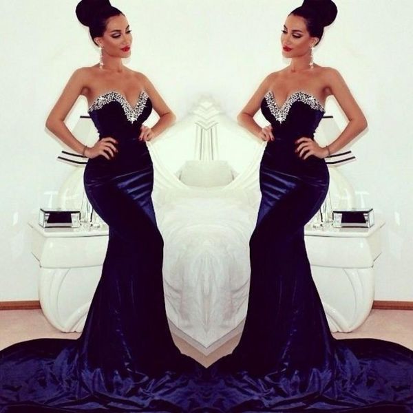 selling 2014 winter sweeteart sequin evening dresses sweep train mermaid prom dresses zipper back velvet navy blue prom dress plus size, Black 
selling 2014 winter sweeteart sequin evening dresses sweep train mermaid prom dresses zipper back velvet navy blue prom dress plus size, Black