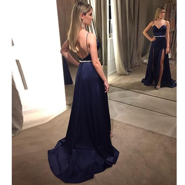 royle blue charming prom dress spaghetti strap a line satin evening gown backless dresses party eveyning, Black
royle blue charming prom dress spaghetti strap a line satin evening gown backless dresses party eveyning, Black