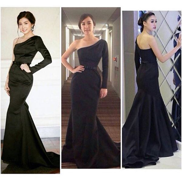 black satin one-shoulder long sleeve mermaid formal evening dresses sweep train elegant party prom dress pageant gowns exquisite vestidos, Black;red
black satin one-shoulder long sleeve mermaid formal evening dresses sweep train elegant party prom dress pageant gowns exquisite vestidos, Black;red