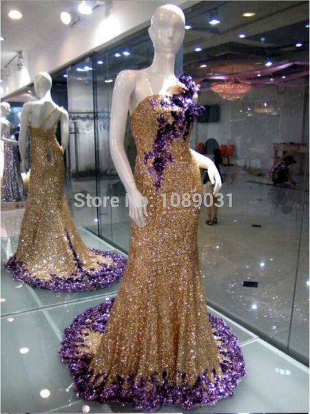 2014 new glamorous one shoulder gold crystal evening dress formal dress, Black;red
2014 new glamorous one shoulder gold crystal evening dress formal dress, Black;red