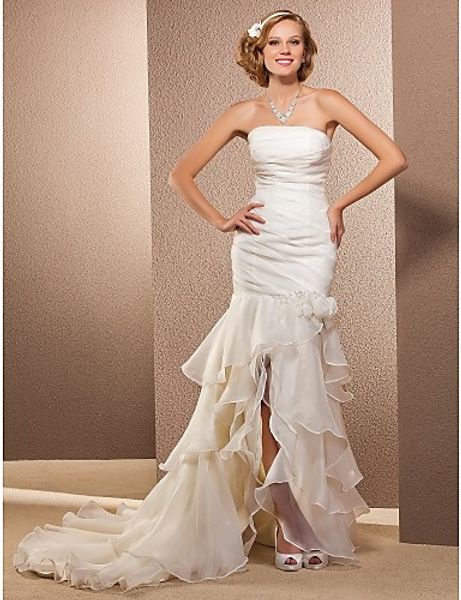 2016 new fashion trumpet/mermaid ivory asymmetrical strapless sleeveless organza wedding dresses 305, White
2016 new fashion trumpet/mermaid ivory asymmetrical strapless sleeveless organza wedding dresses 305, White