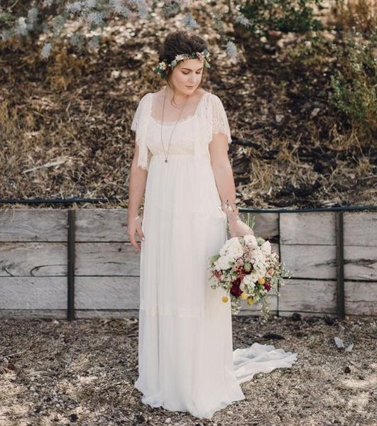 maternity bohemian chiffon wedding dresses 2019 new design sweep train backless empire short sleeve plus size lace beach bridal gowns w1023, White
maternity bohemian chiffon wedding dresses 2019 new design sweep train backless empire short sleeve plus size lace beach bridal gowns w1023, White